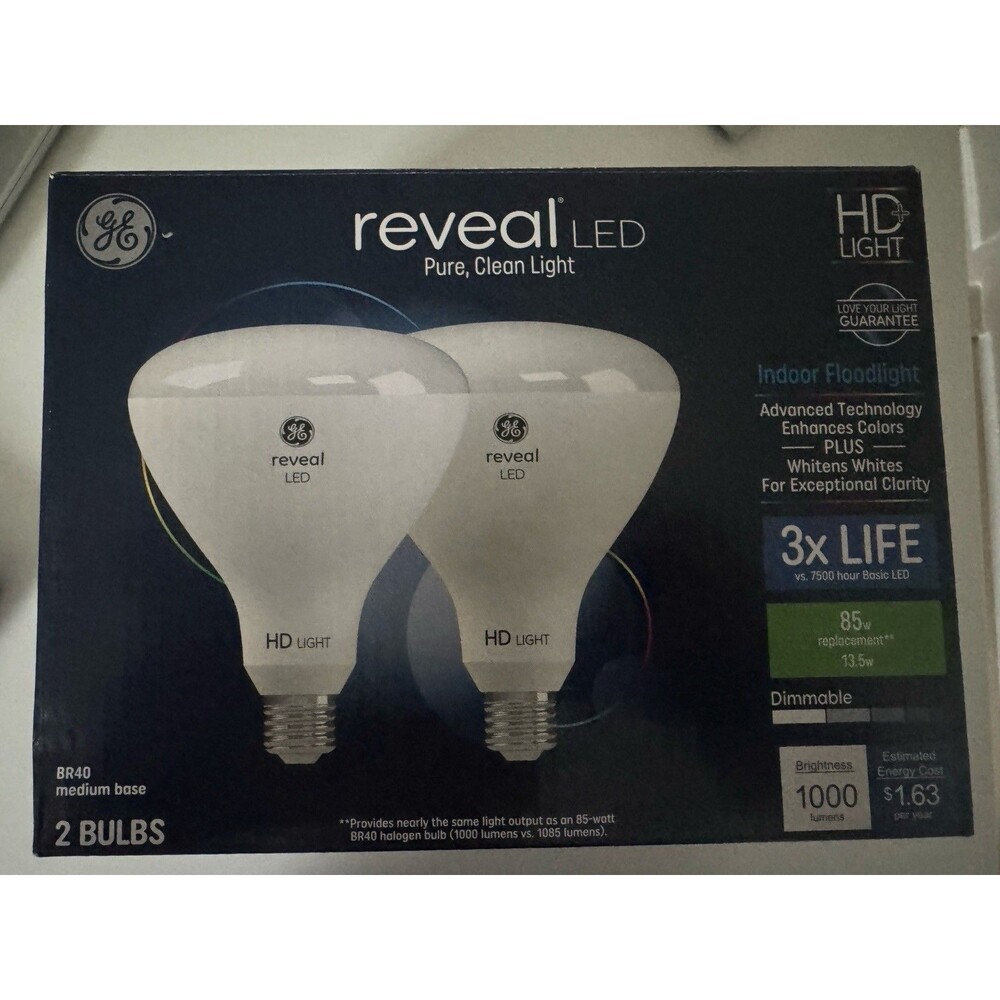 GE Reveal HD+ BR40 LED Floodlight Bulbs 2-Pack NWT